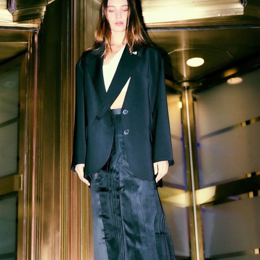 Tropical Wool Detached Lapel Liam Blazer - Oversized XS Black
